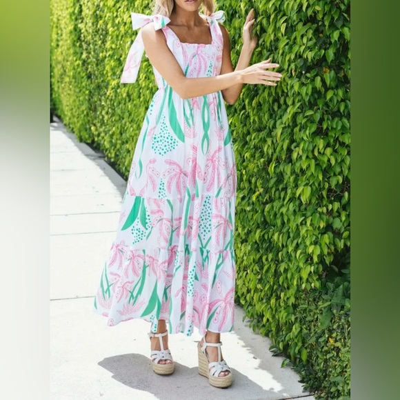 NEW Boutique Elegant Tie Shoulder Boho Colorful Sleeveless Maxi Dress